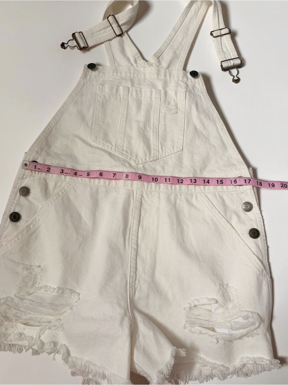 Show Me Your MuMu Cream Denim Short Overalls Coastal Cowgirl Festival Shorts Med - Picture 8 of 9